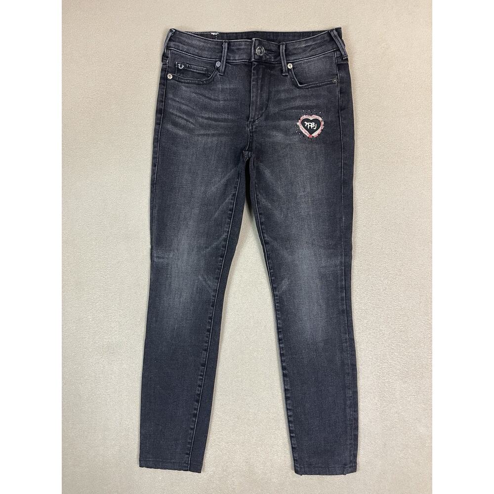 True Religion Jeans Womens 26 Black Halle Mid Rise Super‎ Skinny Regular Fit
